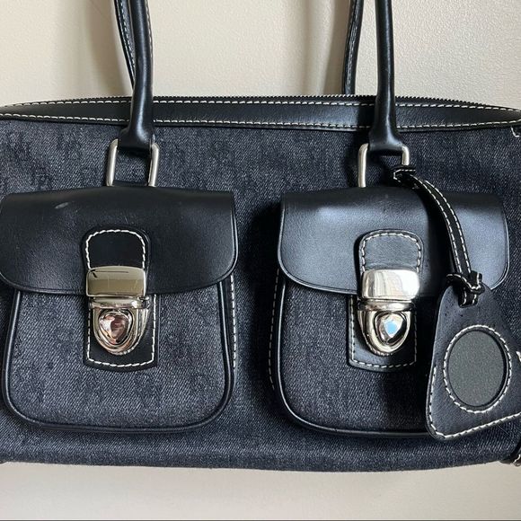 Dooney & Bourke | Bags | Dooney Bourke Hp65c Sz Black  Dooney and Bourke Black Gray Denim Leather Satchel Shoulder Bag
